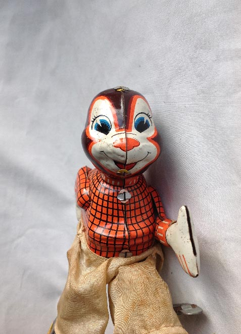 1950's tinplate Japanese TPS Roller Skating Rabbit clock work wind up toy
